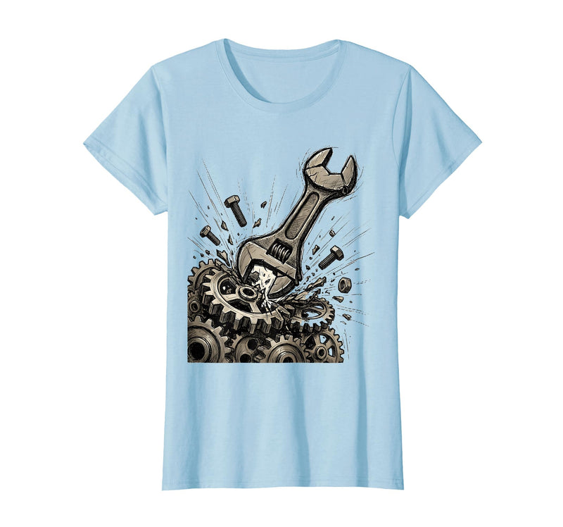Mademark Monkey Wrench In The Gears Graphic Design T-Shirt - Women - Baby Blue