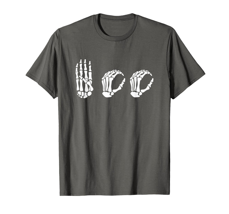 Deaf Halloween ASL Costume Boo Hands ASL Halloween Skeleton Hand American Sign Language Boo T-Shirt - Asphalt Grey