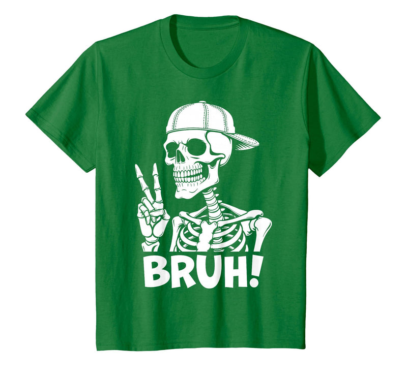 Skeleton Peace Sign Shirts For Men Women & Kids Bruh Skeleton Hand Peace Sign Halloween Skeleton Hand Sign T-Shirt - Kelly