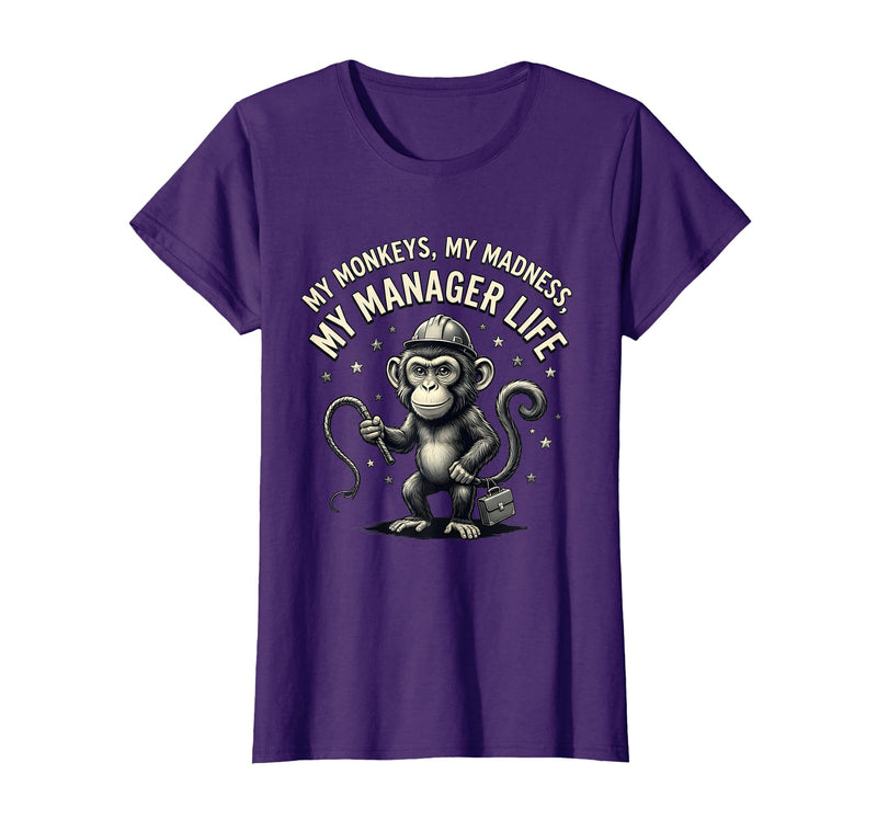 Mademark My Monkeys My Madness My Manager Life Circus Design T-Shirt - Women - Purple