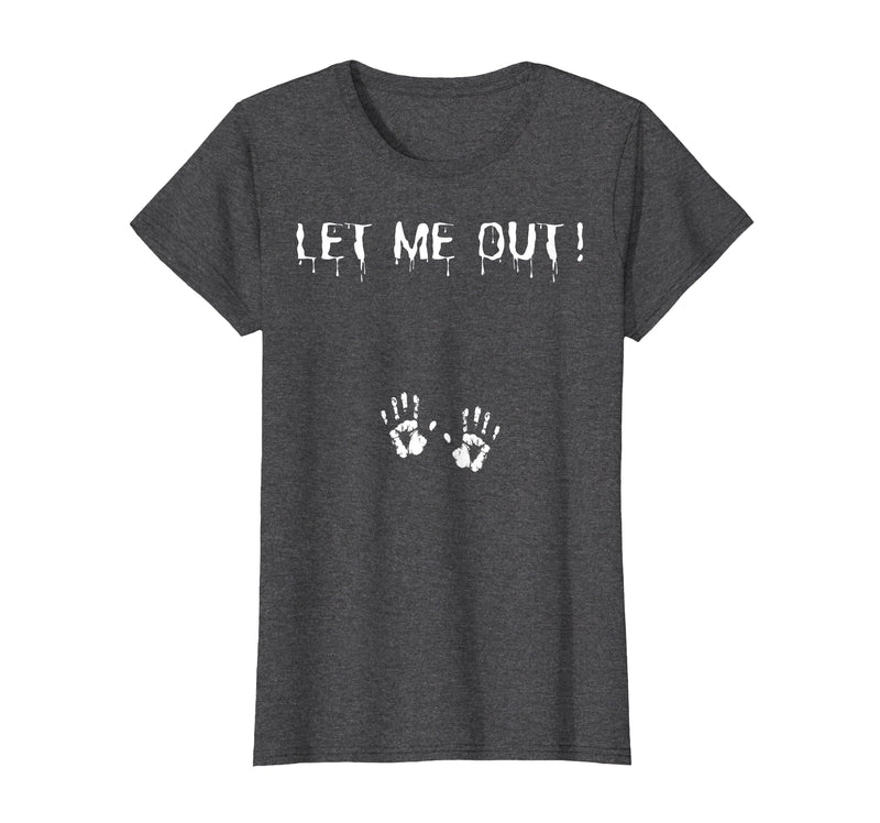 Spooky Halloween Costume Outfit Vintage Let Me Out Pregnancy Hand Print Pregnant Halloween T-Shirt - Dark Heather Grey