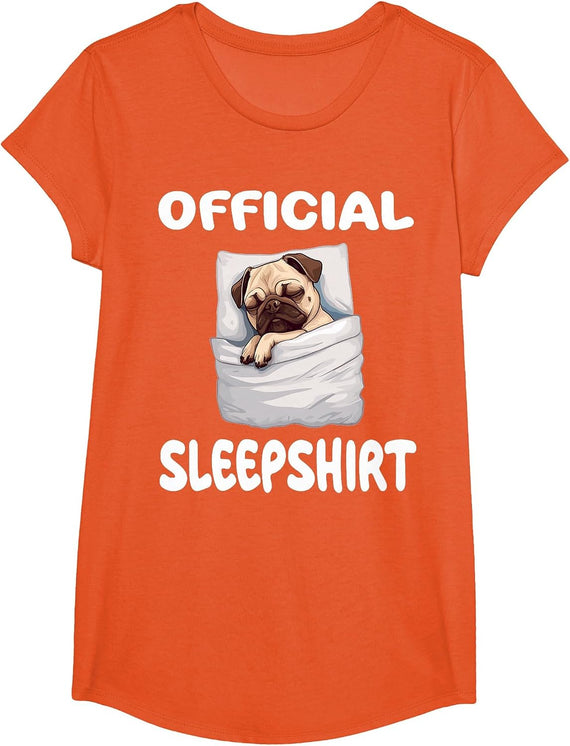 Pug Puggy Dog Official Sleepshirt Pajamas Nightgown T-Shirt - Girls Orange