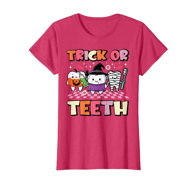 Halloween Shirts For Women Men Kids Boys Girls Halloween Dentist Trick Or Teeth Dental Costume Men Women T-Shirt - Red