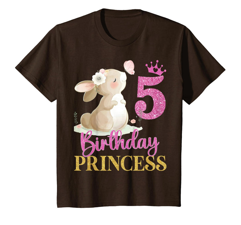 Kids 5th Birthday Rabbit Princess Girl Bunny 5 Years Old T-Shirt in Brown