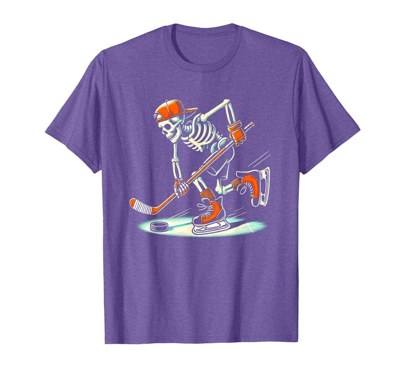 Halloween Costume For Hockey Lovers Funny Skeleton Hockey Halloween for Ice Hockey Lovers T-Shirt - Purple Heather