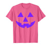 Trick or Treat Funny Halloween Costumes Party Tees Jack O Lantern Scary Carved Pumpkin Face Halloween Purple T-Shirt - Pink