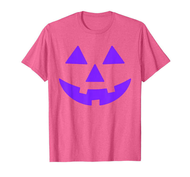 Trick or Treat Funny Halloween Costumes Party Tees Jack O Lantern Scary Carved Pumpkin Face Halloween Purple T-Shirt - Pink