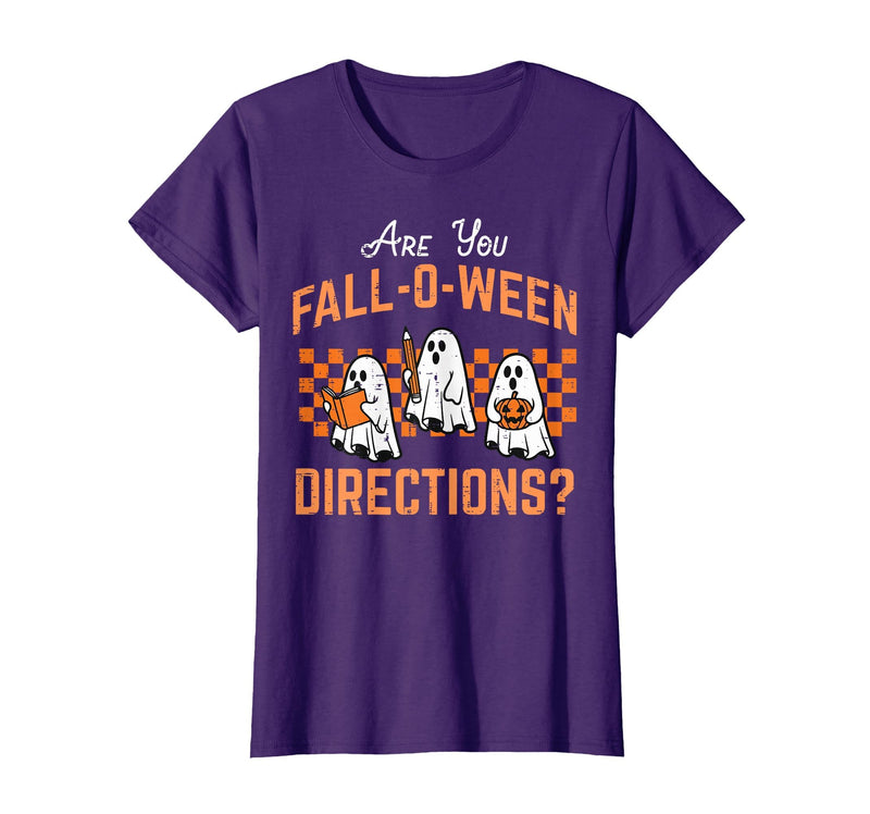 Halloween Shirts For Women Men Kids Boys Girls are You Falloween Directions Funny Halloween Teacher Teach T-Shirt - Purple