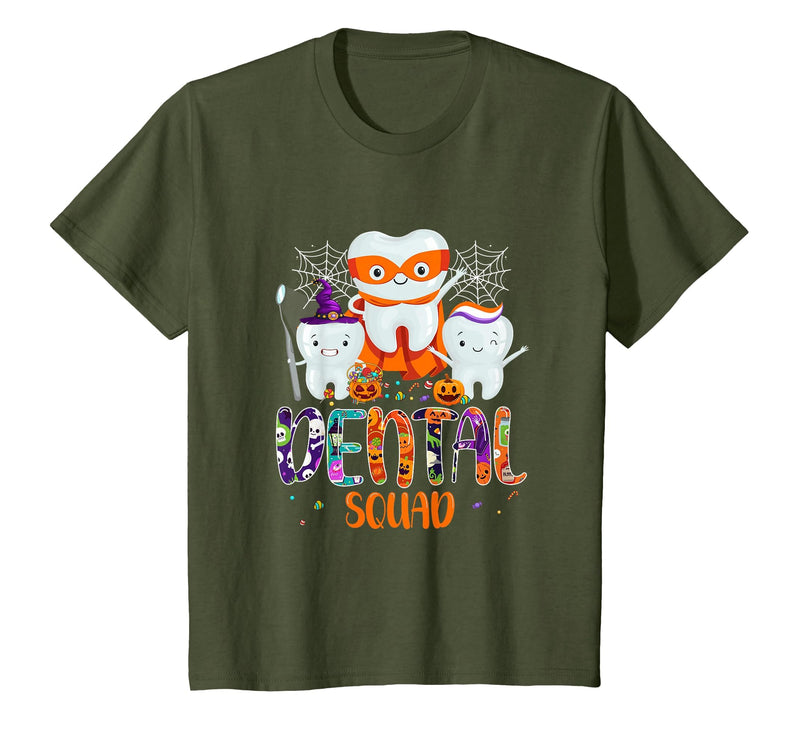 Dental Squad Trick Or Teeth Dentist Halloween Dental Squad Funny Trick Or Teeth Dentist Halloween Ghost T-Shirt - Olive Green