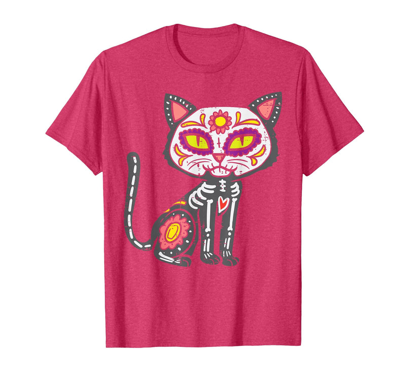 Halloween Cat Shirts For Women Men Kids Owner Sugar Skull Cat Dia De Muertos Day of Dead Halloween Mexican T-Shirt - Red