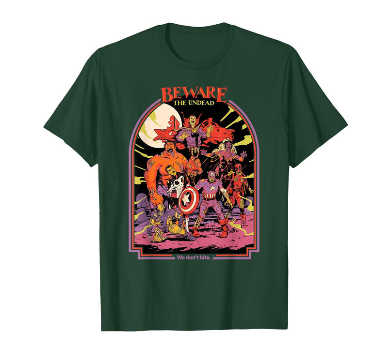 Marvel Zombies Beware the Undead We Don’t Bite Halloween T-Shirt - Dark Green