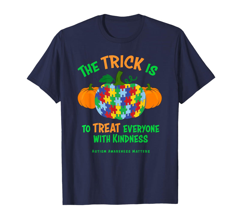 Presto Autism Awareness Halloween October Pumpkin Autism Awareness Halloween Fall October Puzzle Pumpkin T-Shirt - Navy Blue