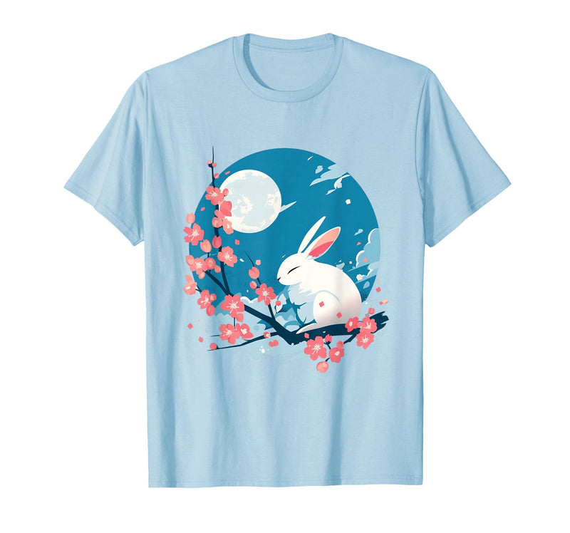 Bunny Rabbit Amidst Blossoms: Spring's Gentle Whisper T-Shirt in Baby Blue