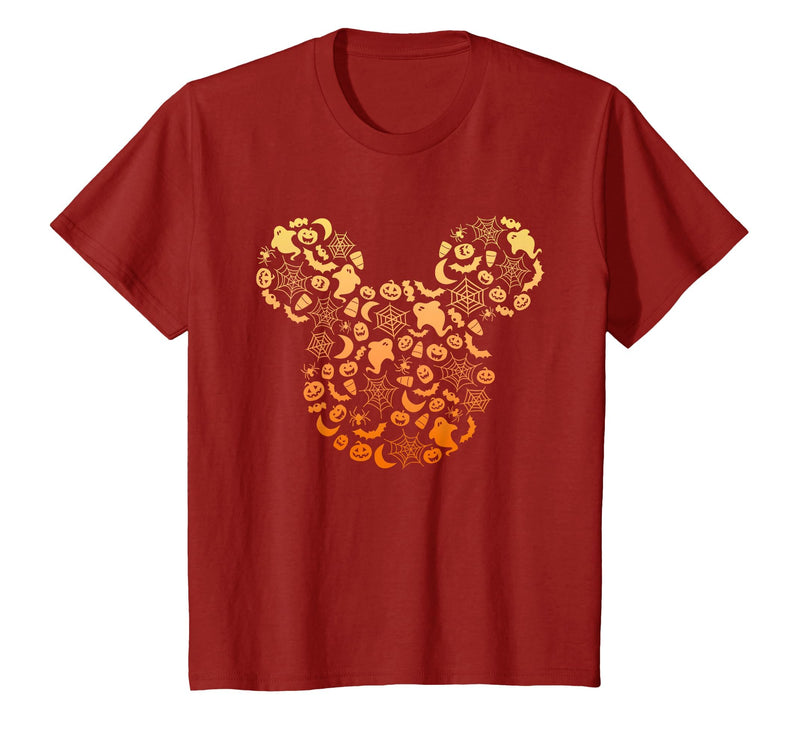 Disney Mickey Mouse Halloween Ghosts & Pumpkins Gradient T-Shirt - Cranberry Red