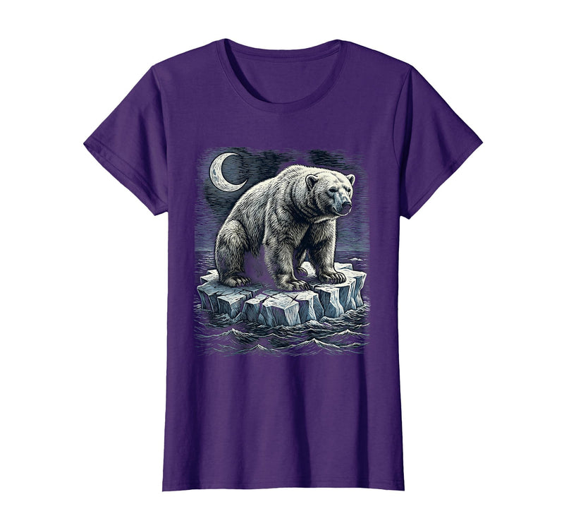 Mademark Polar Bear Lone Ice Floe Drifting Arctic Design T-Shirt - Purple