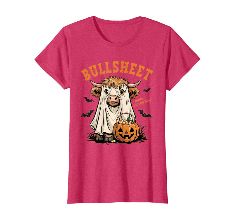 Bullsheet Highland Cow Ghost Halloween Tees Moo... I Mean Boo Bullsheet Highland Cow Ghost Halloween T-Shirt - Red Heather