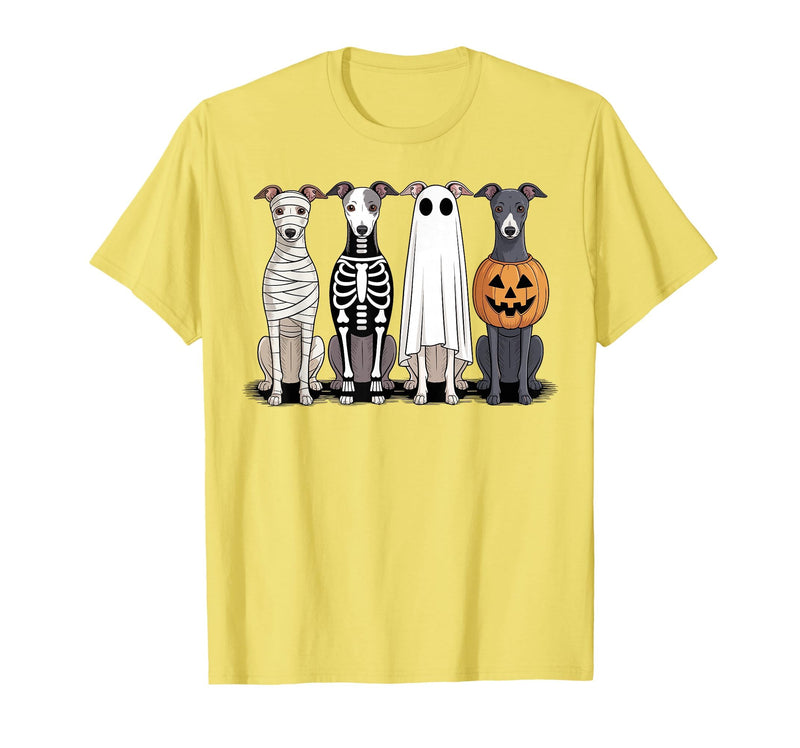 Funny Retro Italian Greyhound Dog Halloween Witch Spooky Ghost Italian Greyhound Pumpkin Halloween Skeleton T-Shirt - Lemon