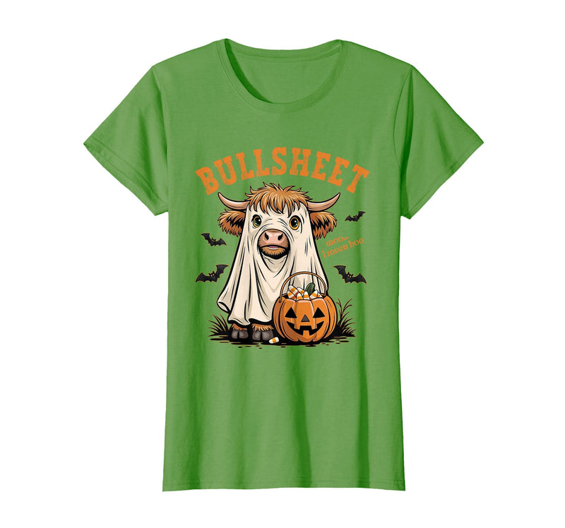 Bullsheet Highland Cow Ghost Halloween Tees Moo... I Mean Boo Bullsheet Highland Cow Ghost Halloween T-Shirt - Grass Green