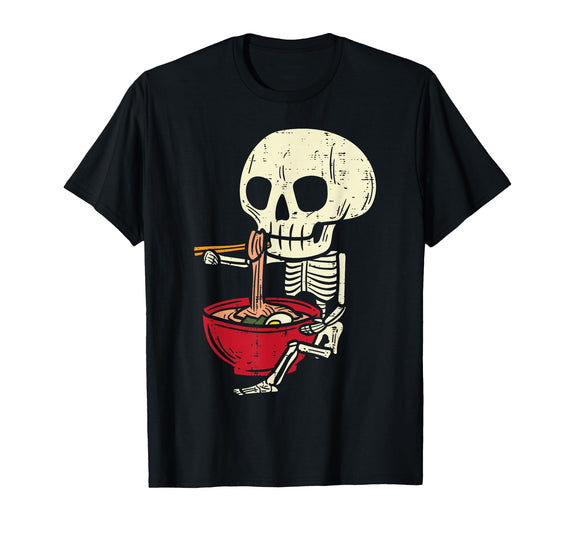 Halloween Shirts For Women Men Kids Boys Girls Skeleton Skull Eating Ramen Cute Anime Halloween Boys Girls T-Shirt - Black