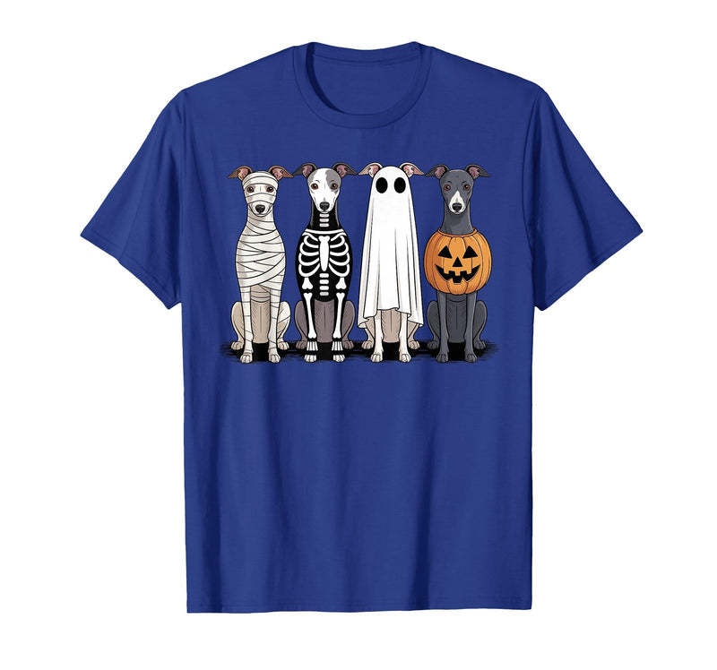Funny Retro Italian Greyhound Dog Halloween Witch Spooky Ghost Italian Greyhound Pumpkin Halloween Skeleton T-Shirt - Royal