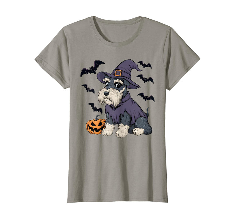 Witch Schnauzer Dog Halloween Outfits Schnauzer Dog Scary Pumpkin Bat Witch Schnauzer Halloween T-Shirt - Slate Grey