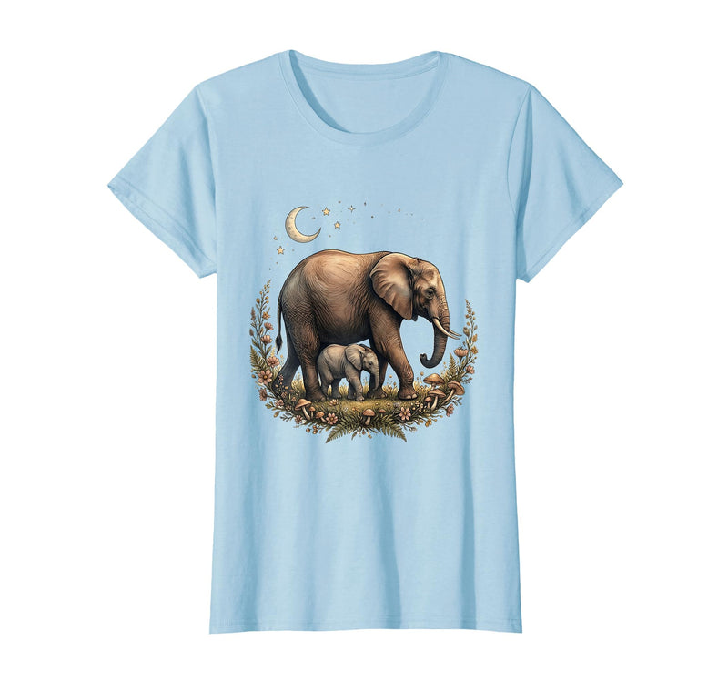 Mademark Elephant Mother and Calf Walking Together T-Shirt - Women - Baby Blue