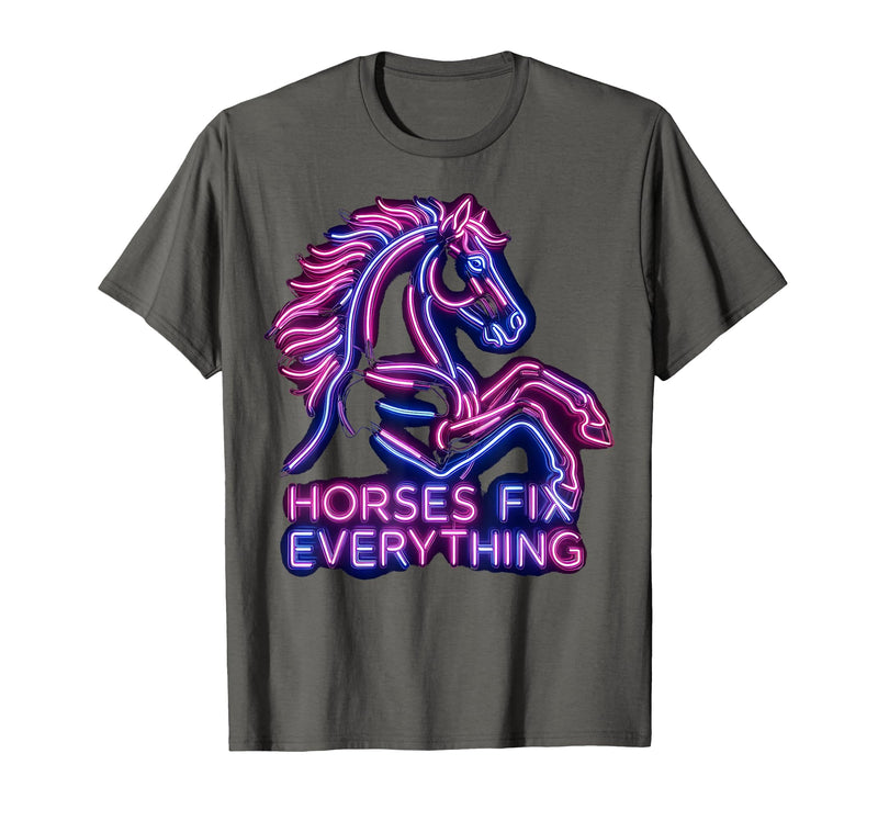 Mademark Horses Fix Everything Horse Riding Design T-Shirt - Men - Asphalt Grey