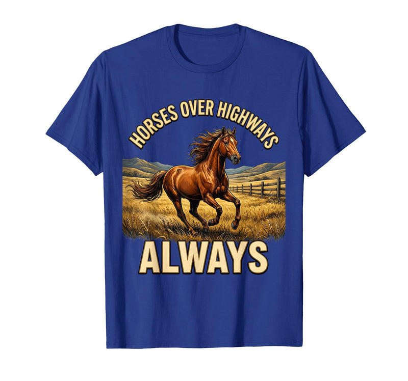 Mademark Horses Over Highways Always Equestrian Design T-Shirt - Men - Royal Blue