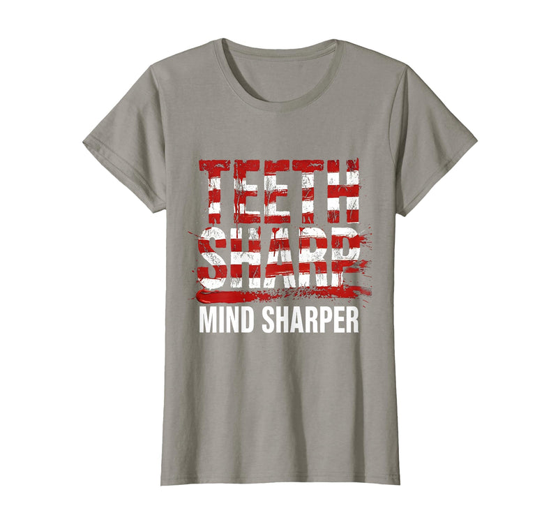 Mademark Teeth Sharp Mind Sharper Shark Graphic Design T-Shirt - Slate Grey