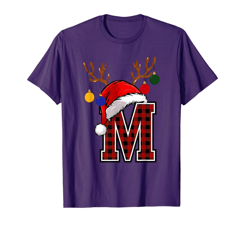 Christmas Buffalo Plaid Alphabet Tees Letter M Name Initial Buffalo Plaid Alphabet Monogram T-Shirt - Purple