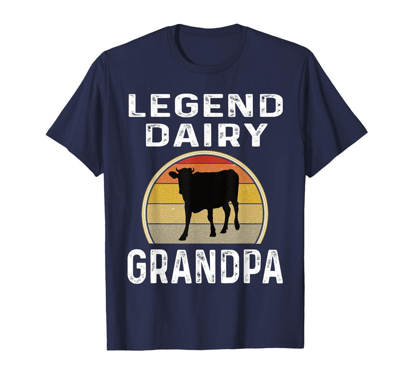 Funny Dairy Farmer Gifts Legend Dairy Grandpa Retro Sunset Cow Farming Funny Cattle T-Shirt - Navy Blue