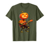 Funny Pumpkin Head Halloween Ukulele Tees Pumpkin Face Playing Ukulele Halloween Costume Men Boys Kids T-Shirt - Olive Green
