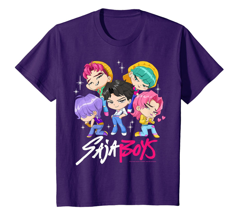 Kpop Demon Hunters Saja Boys Chibi Band Group Shot T-Shirt - Purple