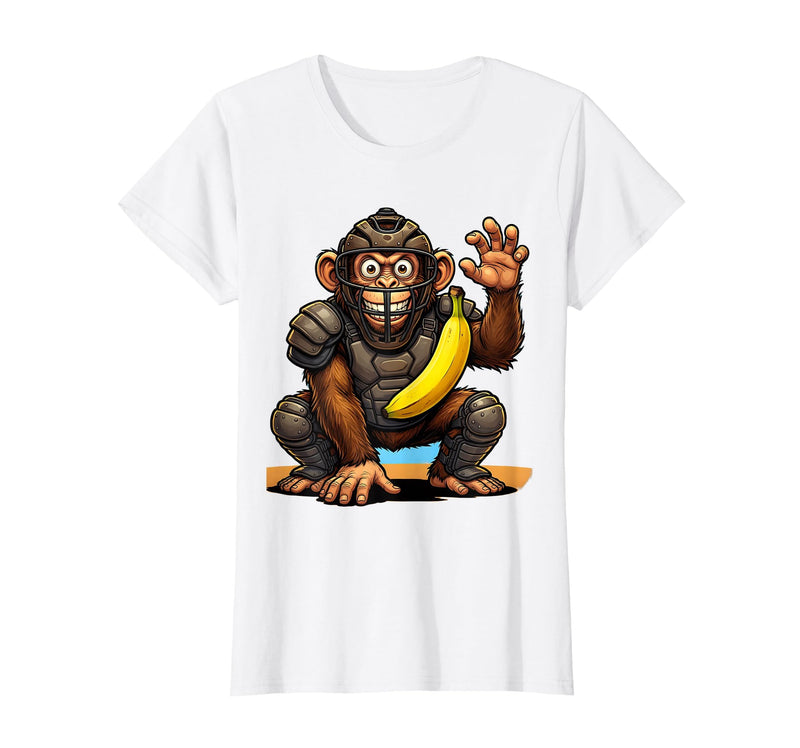 Mademark Monkey Catcher Baseball Banana Ball Graphic T-Shirt - Women - White