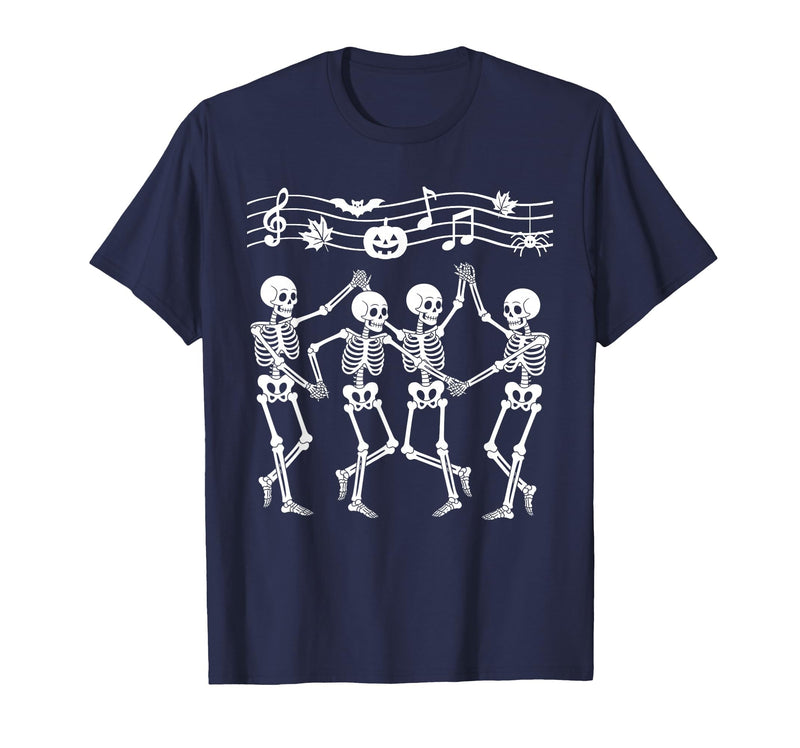 Dancing Skeletons Halloween Party Music Shirts Spooky Skeletons Symphony Halloween Dance Music Men Women T-Shirt - Navy Blue