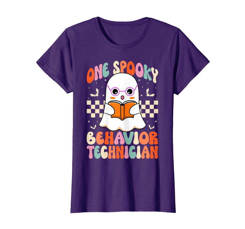 RBT Behavior Tech Spooky Halloween Gifts Co. One Spooky Behavior Technician Analyst - Halloween Ghost RBT T-Shirt - Purple