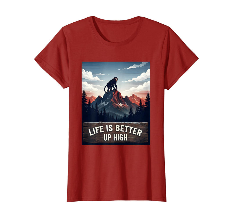 Mademark Life Is Better Up High Monkey Design T-Shirt - Women - Cranberry Red