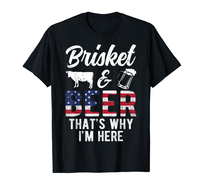 Brisketarian Shirt and Cow Smoking Apparel Brisket and Beer That's Why I'm Here Beef Grilling Cow BBQ T-Shirt - Black