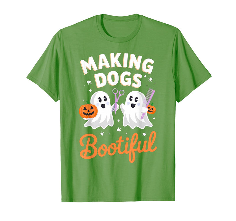 Dog Lover Spooky Grooming Groomer Attire Pet Groomer Funny Halloween Making Dogs Bootiful T-Shirt - Grass Green