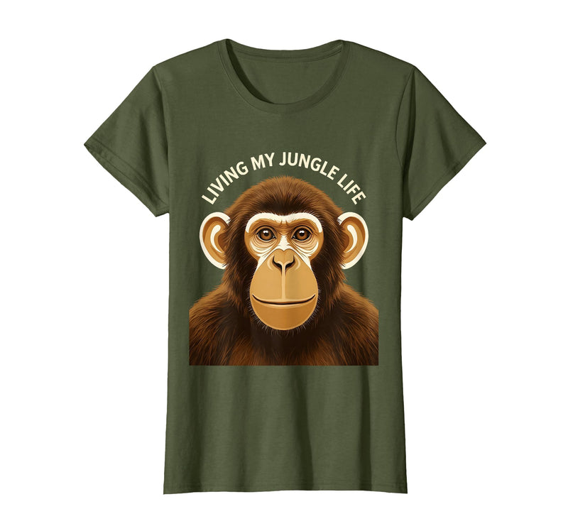 Mademark Living My Jungle Life Monkey Design T-Shirt - Women - Olive Green