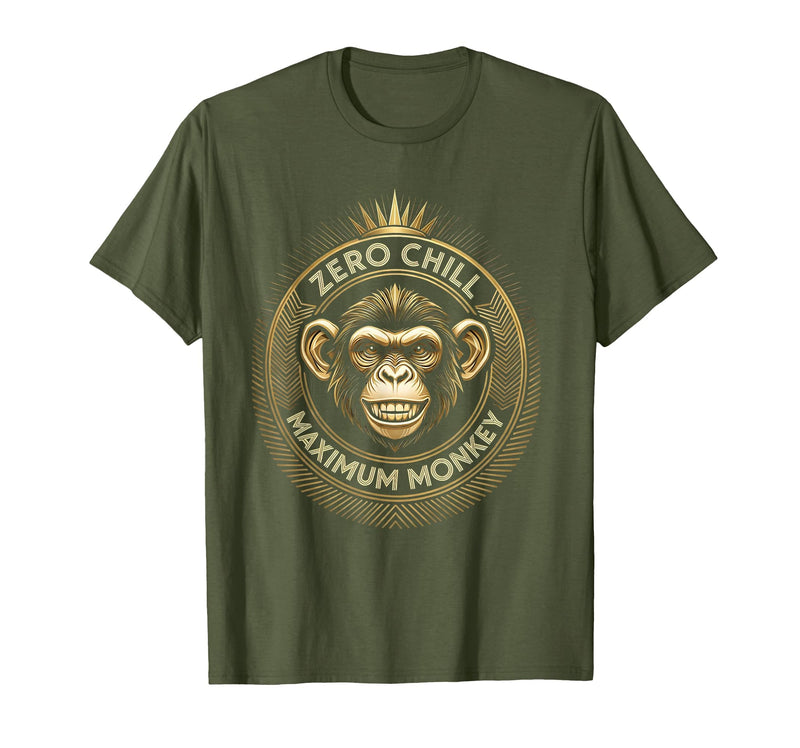 Mademark Zero Chill Maximum Monkey Fun Graphic Design T-Shirt - Men - Olive Green