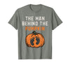 Halloween Pregnancy Announcement for Future Dad The Man Behind The Pumpkin Dad Halloween Pregnancy Reveal T-Shirt - Olive