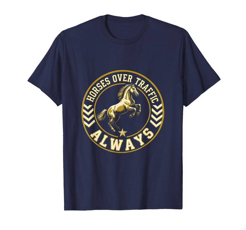 Mademark Horses Over Traffic Always Equestrian Design T-Shirt - Men - Navy Blue