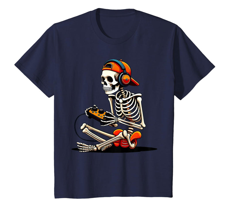halloween skeleton shirts for teen boys men kids Halloween Skeleton Gamer Video Gaming Funny Gaming Skeleton T-Shirt - Navy