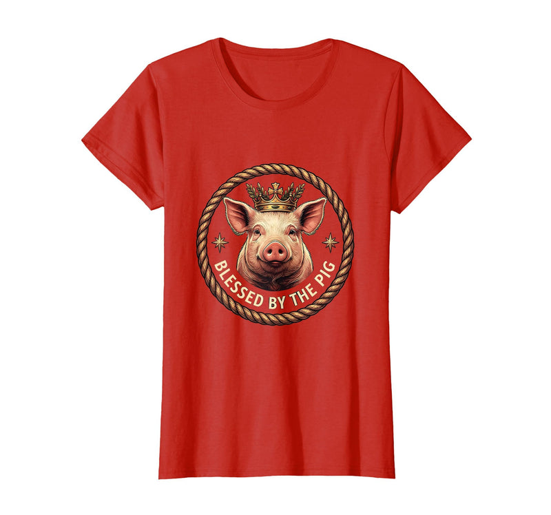 Mademark Blessed by the Pig Funny Farm Animal Design T-Shirt - Red