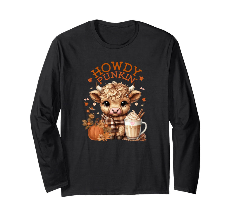 Loves LuLu Highland Cow, Cute and Cozy Ready for Fall Fun! Long Sleeve T-Shirt - Black