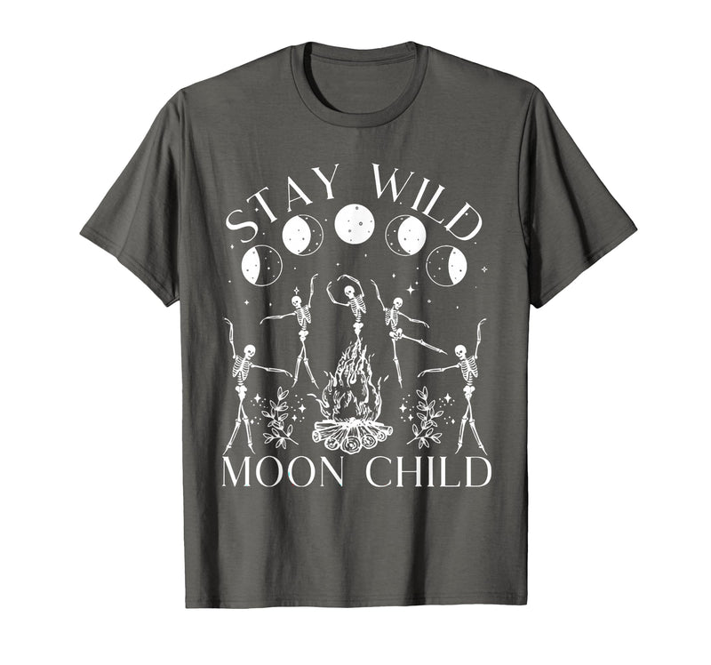 Funny Stay Wild Moon Child Tee Shirt Stay Wild Moon Child Funny Skeleton Dancing Halloween T-Shirt - Asphalt Grey