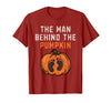 Halloween Pregnancy Announcement for Future Dad The Man Behind The Pumpkin Dad Halloween Pregnancy Reveal T-Shirt -
