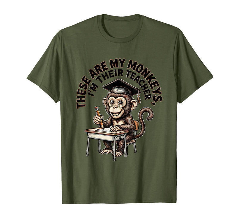 Mademark These Are My Monkeys I'm Their Teacher Circus Design T-Shirt - Men - Olive Green