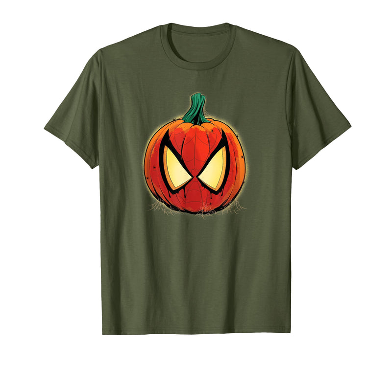 Marvel Spider-Man Halloween Spooky Pumpkin Jack-o'-Lantern T-Shirt - Olive Green